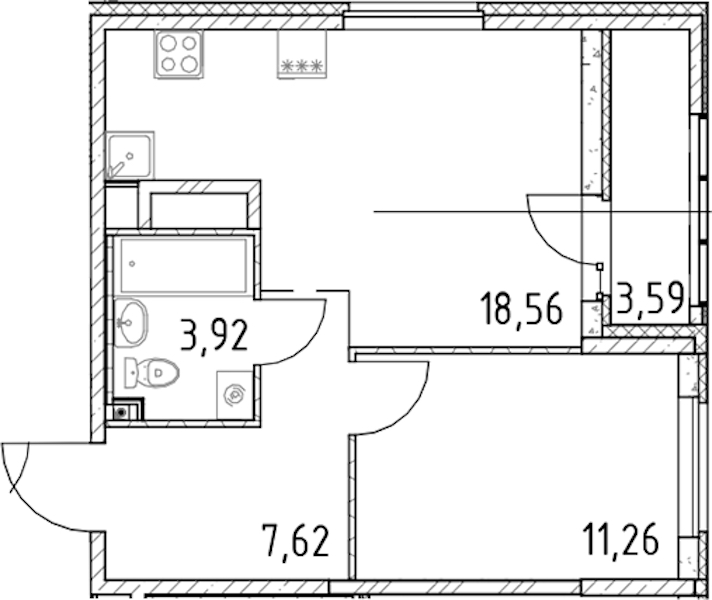 1-комнатная квартира 41.36 м², 19/23 эт., ЖК «Город Первых»